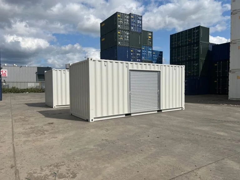 20ft Custom One Trip Shipping Container – Roller Shutter & RAL 7035 Respray - Image 2
