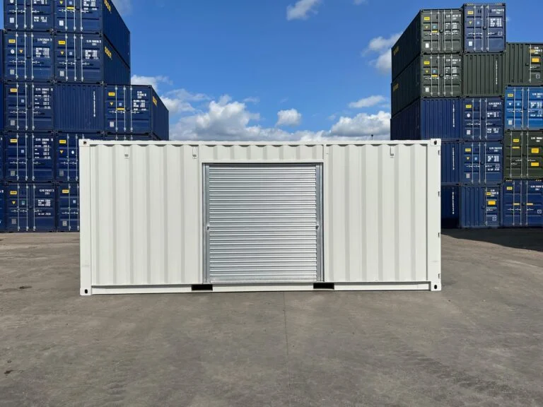 20ft Custom One Trip Shipping Container – Roller Shutter & RAL 7035 Respray - Image 3